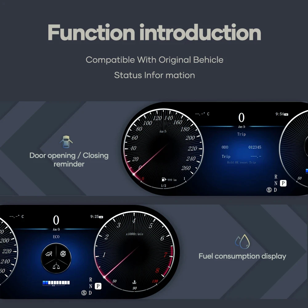 Panel de Instrumentos Digital de 12.3 Pulgadas para BenZ Clase C W204 Años 2011-2014, Velocímetro Virtual, Panel de Instrumentos 5