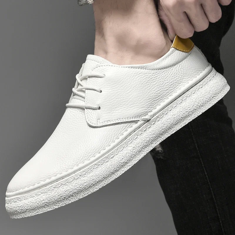 

New British Style Men Genuine Leather Casual Shoes Classic Man White Oxford Shoes Business Footwear Elegantes Soft Sole Sneakers