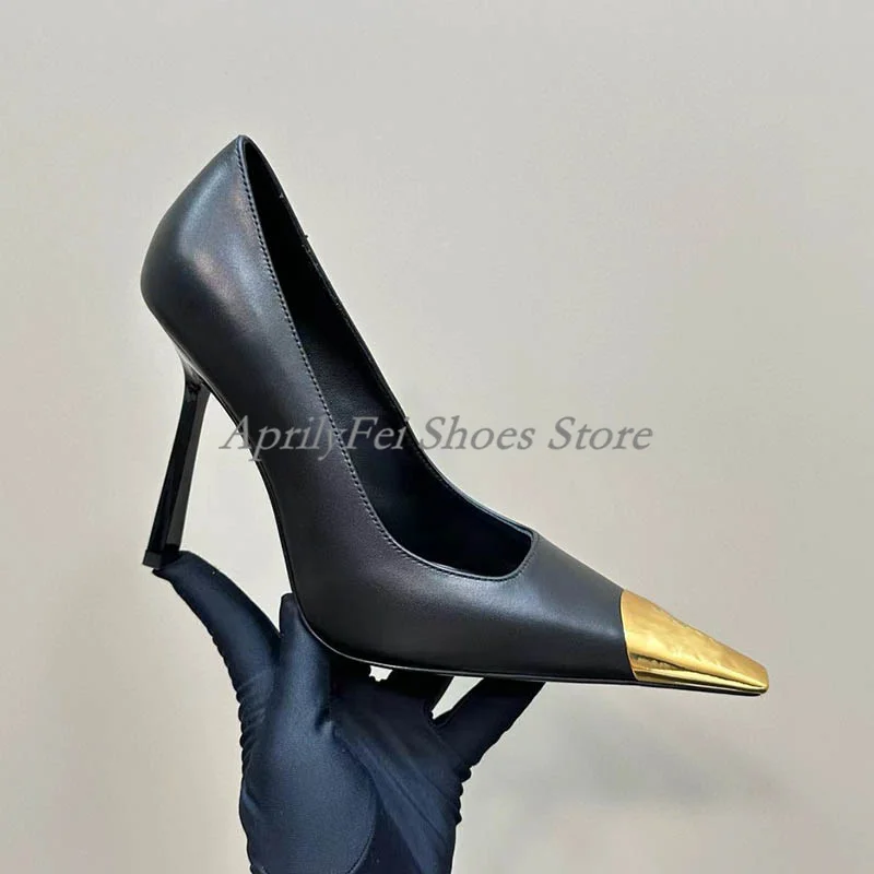 Elegant Womens Shoes Gold Pointed Toe Luxury Brand Party High Heels 4 Inch Black Patent Leather Women Dress Sandals Slingback 3