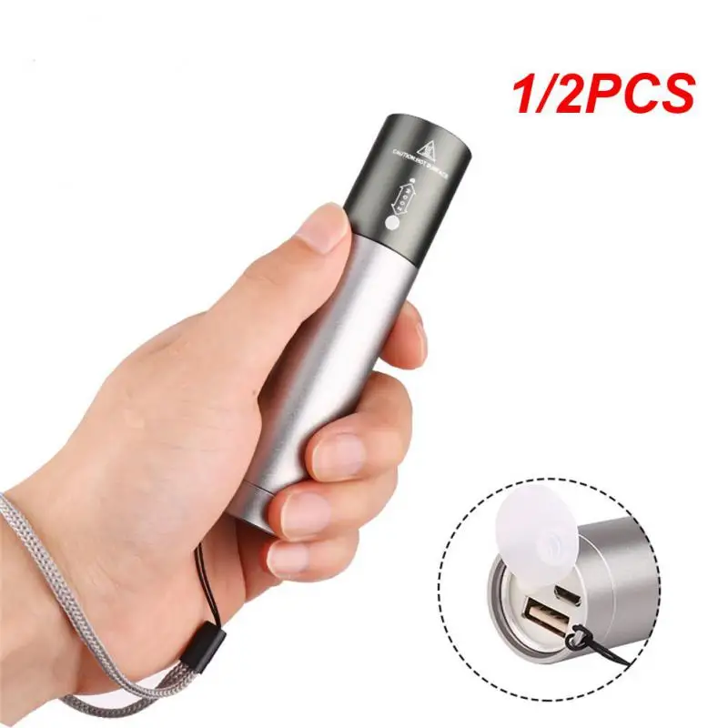 

1/2PCS Mini Flashlight Strong Light Aluminum Alloy Zoom Torches Portable Flashlight USB Rechargeable Emergency Hiking Camping