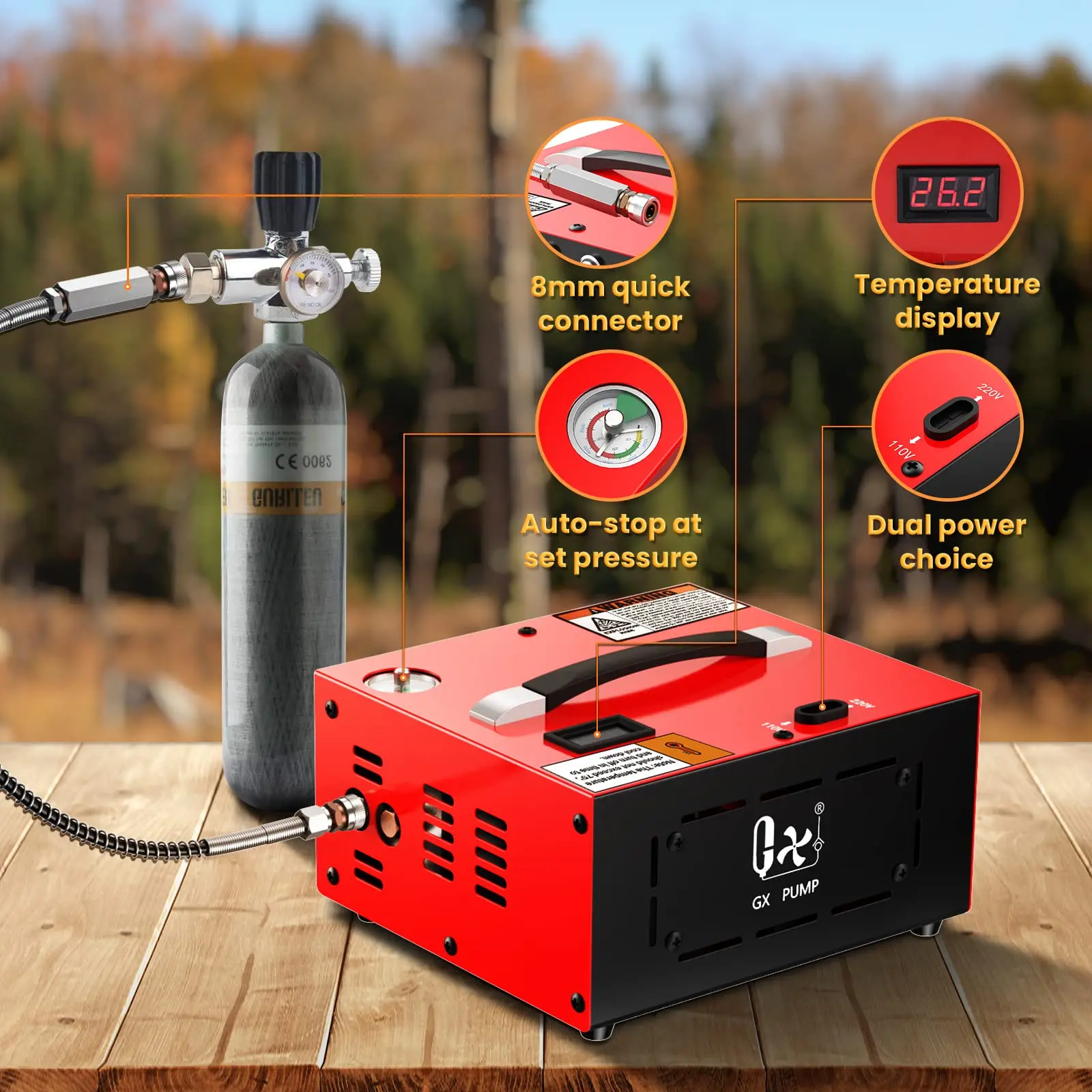 Compresseur d'air PCP portable, pompe GX, CS4, 5800Psi, 40Mpa,  refroidissement par eau et gérancooling, arrêt automatique, 220V, 110VAV,  12VDC - AliExpress