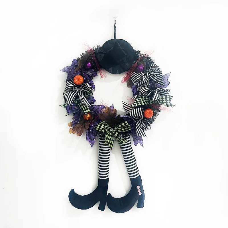 

Creative Halloween Wreath Door Hanging Floral Hoop Skull Haunted House Decoration Pendant Ghost Festival Horror Party Pendant