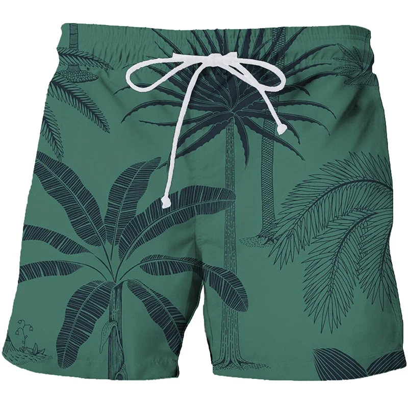 

Fashion 3D Print Hawaiian Plants Beach Shorts Summer Swimming Trunks For Men Casual Drawstring Quick Dry Surf Board Shorts