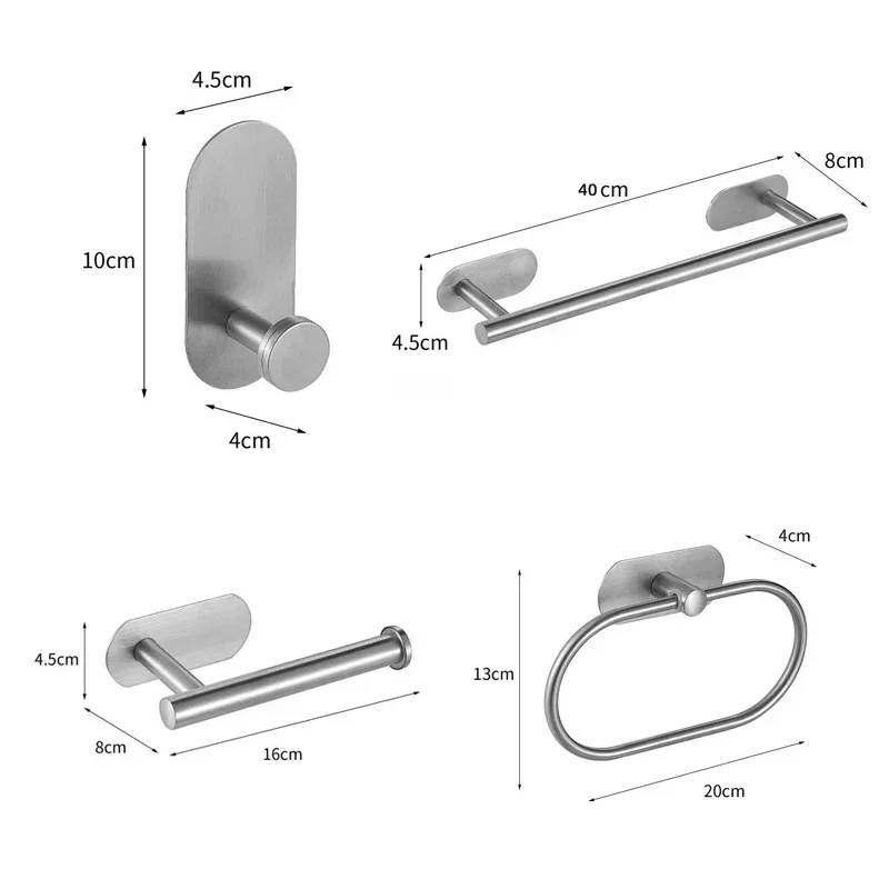 Bathroom Hardware Set Bathroom Hardware Accessories Bathroom Hardware Set Self-sticking 304 Stainless Steel Brushed Towel Bar Paper Holder Accessories Set without Nails