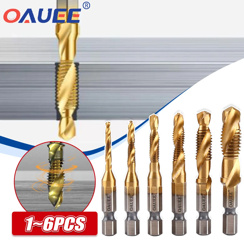 

Oauee Hex Shank Titanium Plated HSS Screw Thread Metric Drill Bits Screw Machine Compound M3 M4 M5 M6 M8 M10 Tap Set Hand Tool