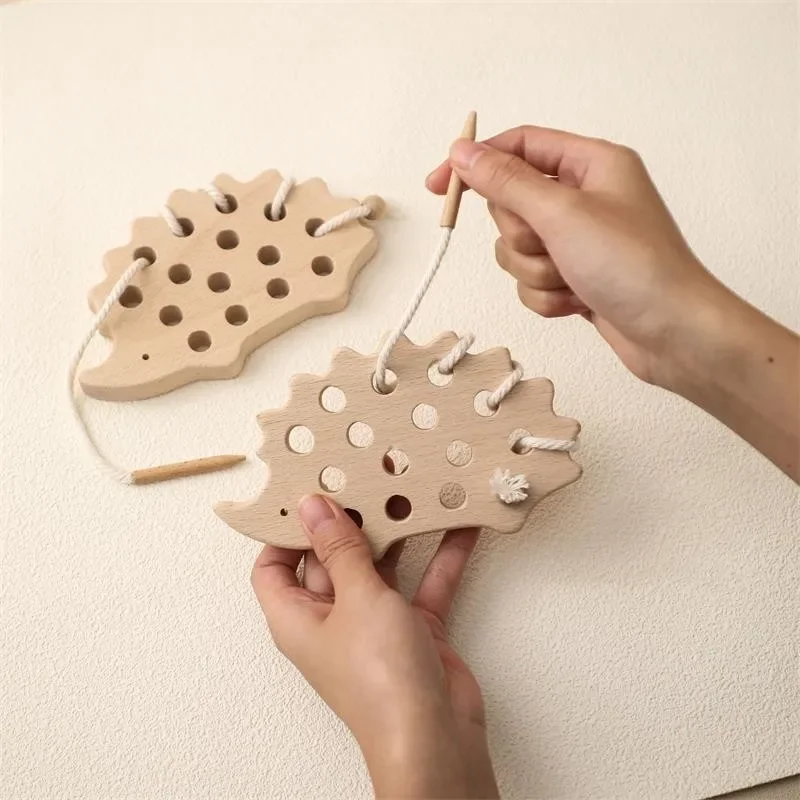 

Wooden Toys Threading Board Kids Montessori Toys Beech Wooden Educational Toy Button Beaded Blocks Puzzle Toys for Kids
