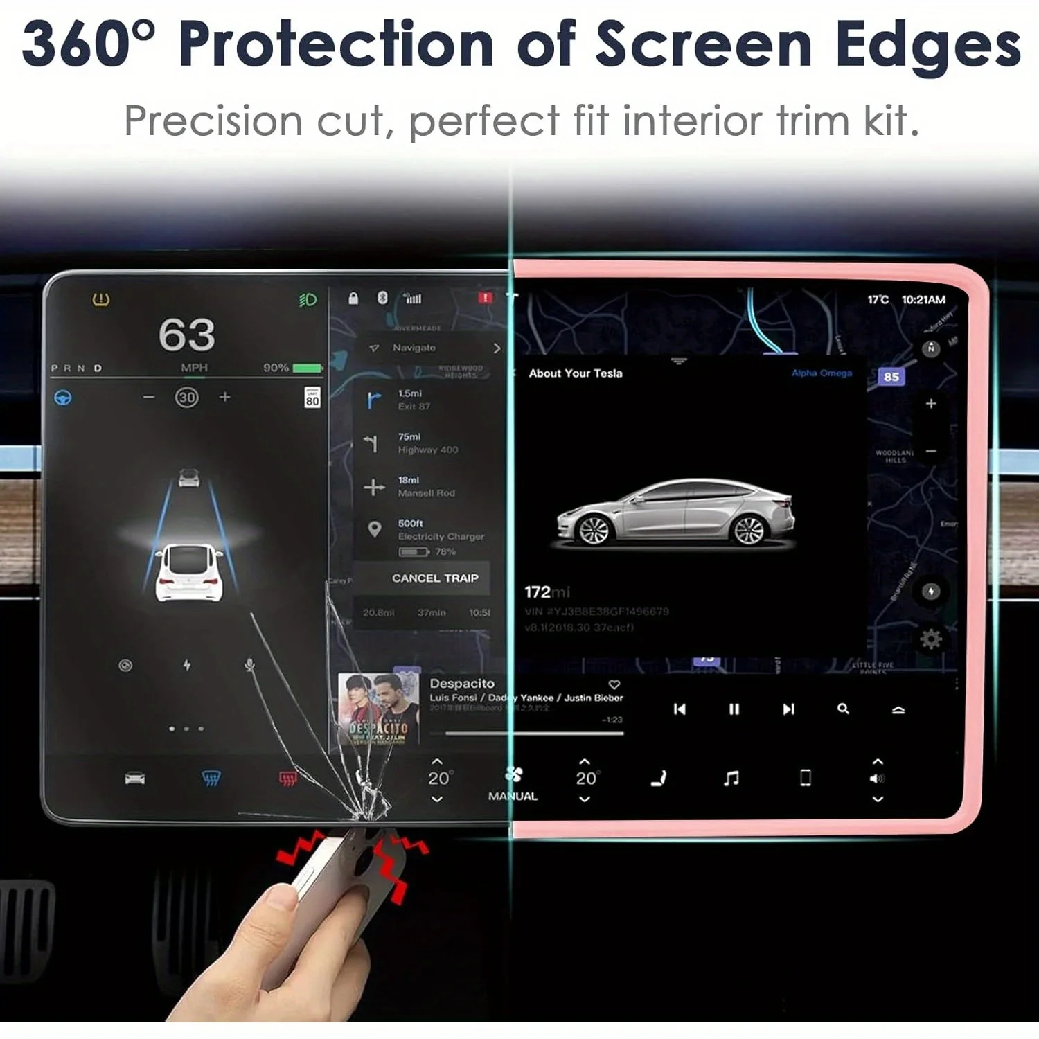 Protector Trim Frame Screen Edge Frame Rearview Mirror Cover 2PCS for Tesla Model 3 Y-Highland Car Interior Accessories