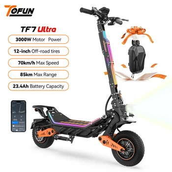 TOFUN TF7 Ultra Elettrico Scooter 60V 23.4Ah Velocità Massima 70 km/h 75 km Portata 12 ''Pneumatico Doppio Ammortizzante Pieghevole EScooter Adulti