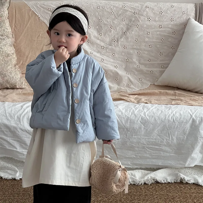 Children Clothes Kids Warm Coat Autumn Winter Girls Solid Color Warm Sweet Casual Simple Kids Cotton-padded Coat