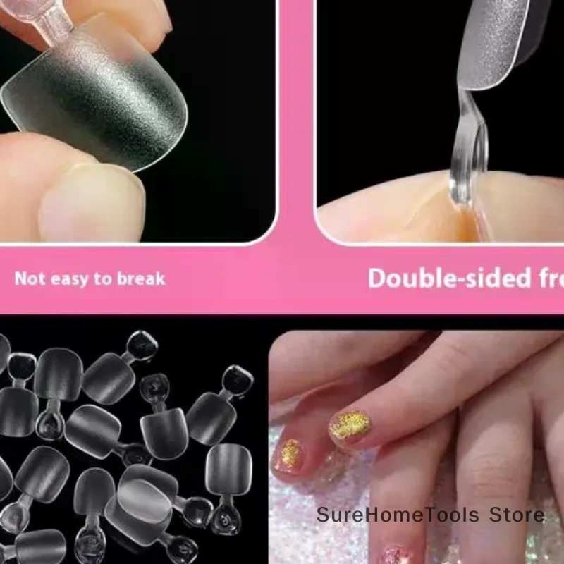 100PCS Kids Press On Nails - Clear Coffin Fake Nail Tips for Nail Extension Manicure, Artificial False Nails Kids Manicure Tool