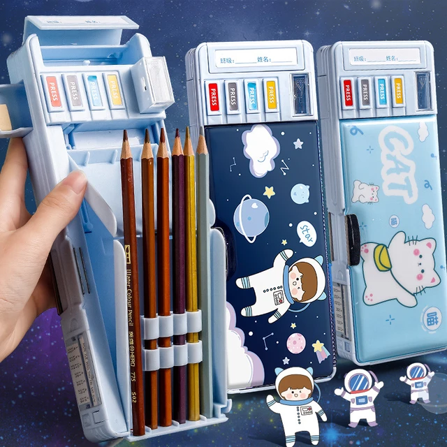 Multifunctional Stationery Box High-tech Cool Boy Automatic Pencil Box  Children Primary School Students With Creative Large-capacity Pencil Box  (doubl