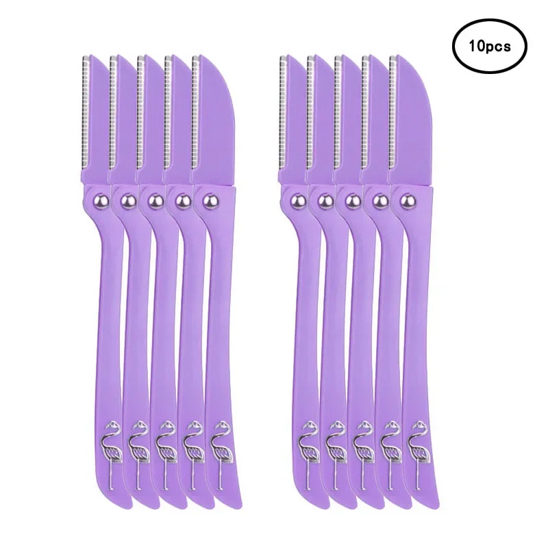 Eyebrow Trimmer Set Karsyngirl 5/10Pcs Foldable Eyebrow Trimming Knife Beginner Female Eyebrow Shaving Blade Anti-scratch Face Razor for Women