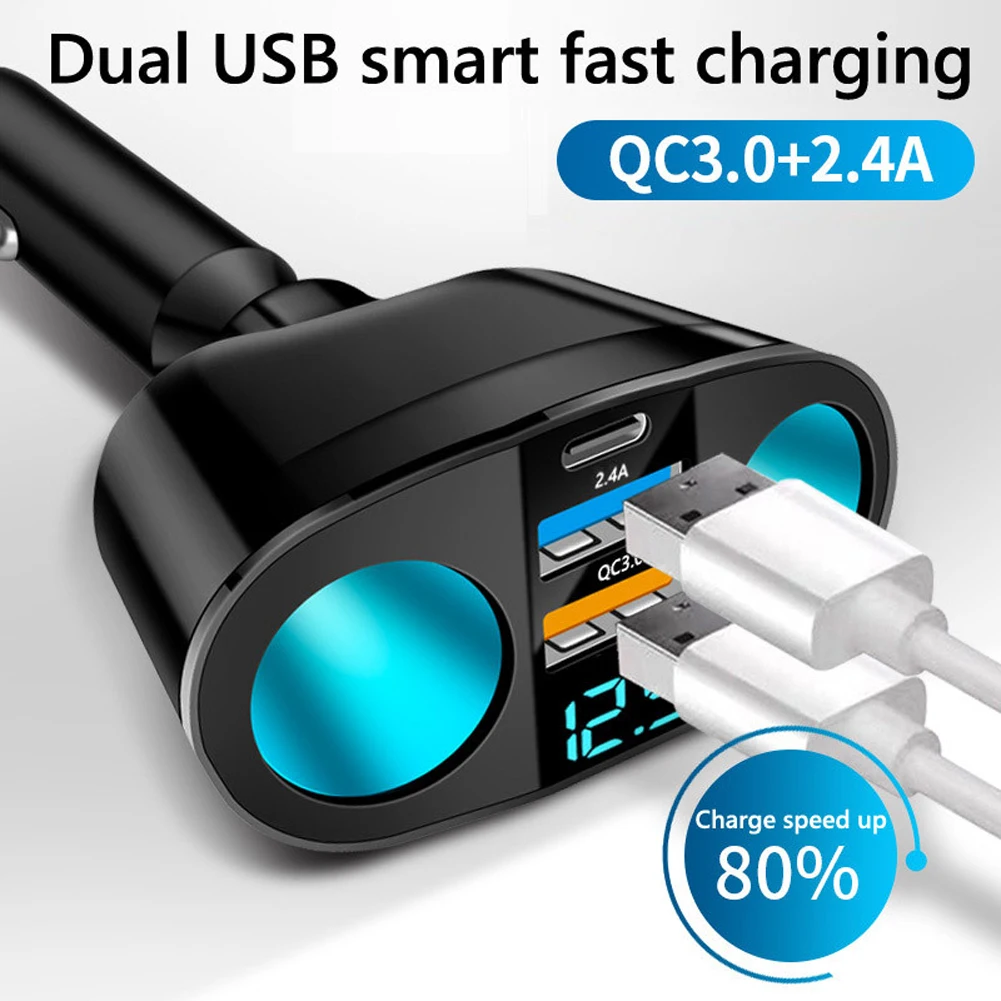 

QC3.0 Car Charger 12V/24V Dual USB Power Adapter Car Lighter Socket For 12V-24V Car SUV Off-road Truck Rotated 360° At Will 120W