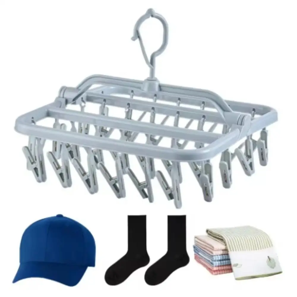Clothes Hanger Folding Multi-Functional Windproof Socks Clip Drying Plastic
