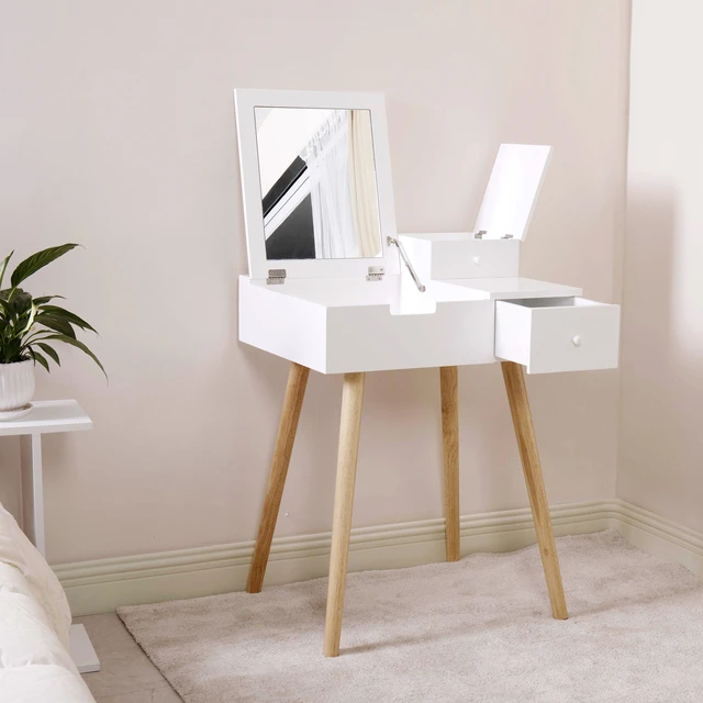  Makeup Vanity Set with Mirror and Stool Modern Make Up Vanity  Desk with Flip-top Mirror Dressing Table with Storage Drawers for Bedroom  Small Makeup Vanity for Small Spaces (White + Solid