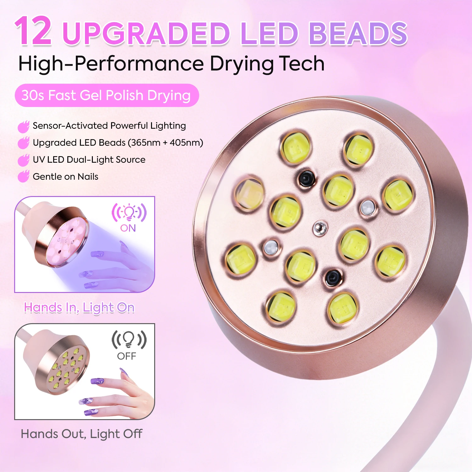 12개의 LED, 3가지 타이머 설정, LCD 디스플레이, 1500mAh 배터리, 빠른 경화를 위한 휴대용 젤 네일 램프가 포함된 무선 네일 드라이어