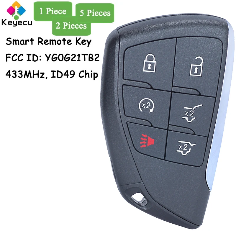 

Ключ дистанционного управления KEYECU Smart Prox с 6 кнопками, 433 МГц, чип ID49 для GMC Yukon/ Yukon XL 2021 2022 Fob FCC ID: YG0G21TB2