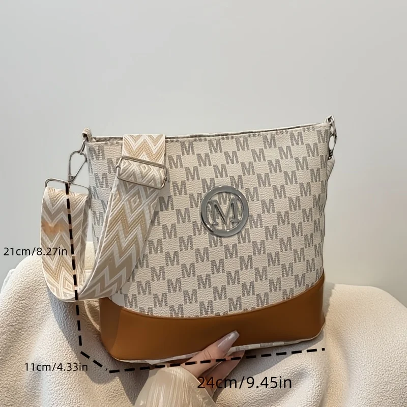 Elegant Women's Multi-Layer Crossbody Tote Bag with Structured Lining - Dark Brown/Black/White - Ideal for Commuting, Shopping, Work, and Everyday Use - Sophisticated Fabric Texture with Letter Print Design - Spacious Interior for Essentials and Travel N