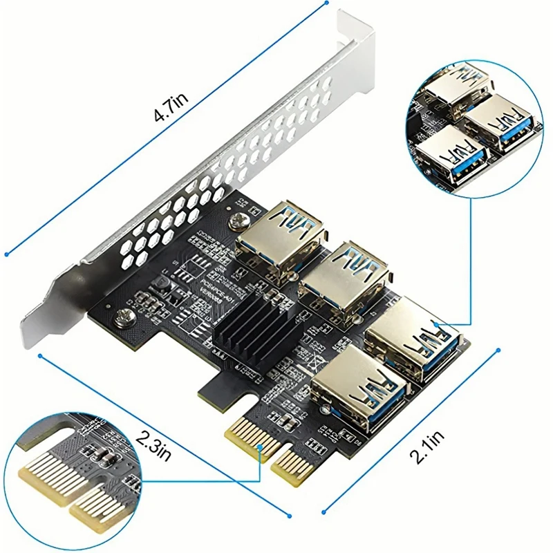 4Pcs PCI-E Express 1X To 16X Riser VER010-X Card Adapter PCIE 1 To 4 Slot Pcie Port Multiplier Card For BTC Miner Mining