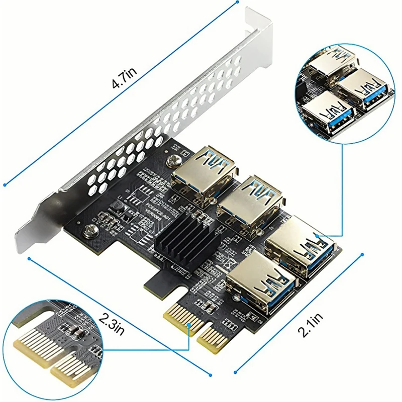 Adaptador de tarjeta de piezas PCI-E Express 1X a 16X, Multiplicador de Puerto PCIE de 1 a 4 ranuras para minería BTC, 4 VER010-X