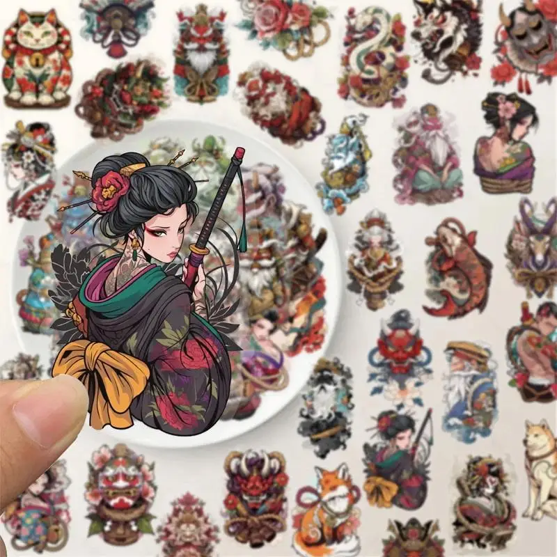50PCS Japanese Retro Transparent Tattoo Art Stickers Creative Girls DIY Decor for Scrapbooking Luggage Phone Guitar