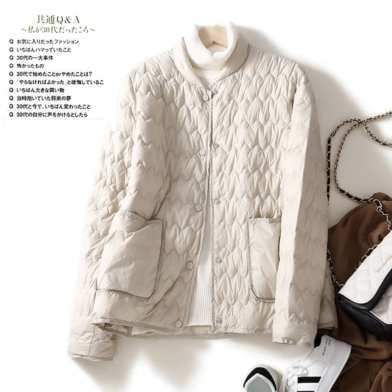 

2023 New Winter Lightweight Single Breasted Down Parka Long Cascal Women Bomber Jacket Casual Turn Down Collar Coat Outerwear