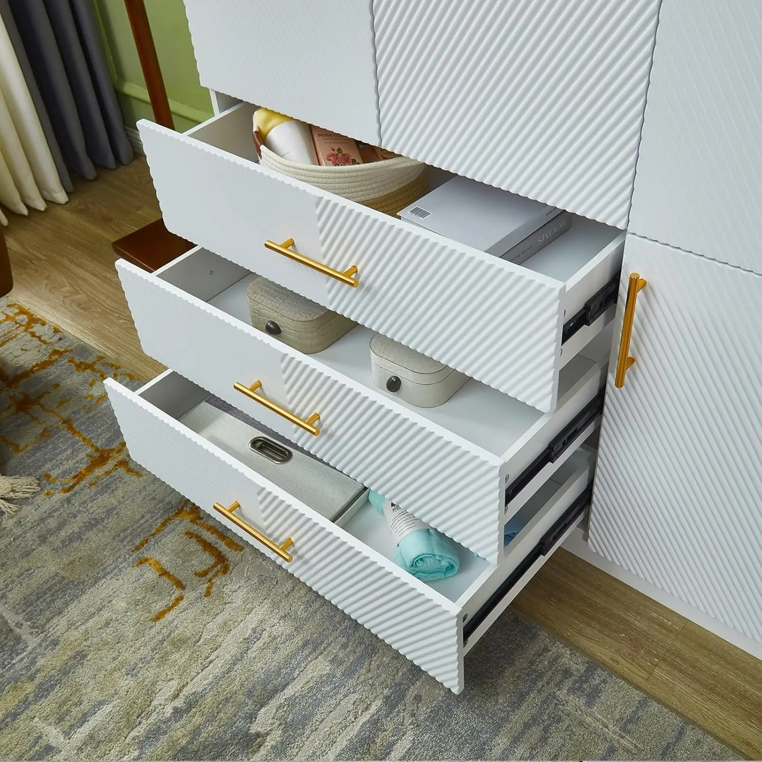 Tall Armoire Wardrobe Closet: 3 Door 3 Drawers White Bedroom Armoires Wood Wardrobe Cabinet Freestanding Large Closet w