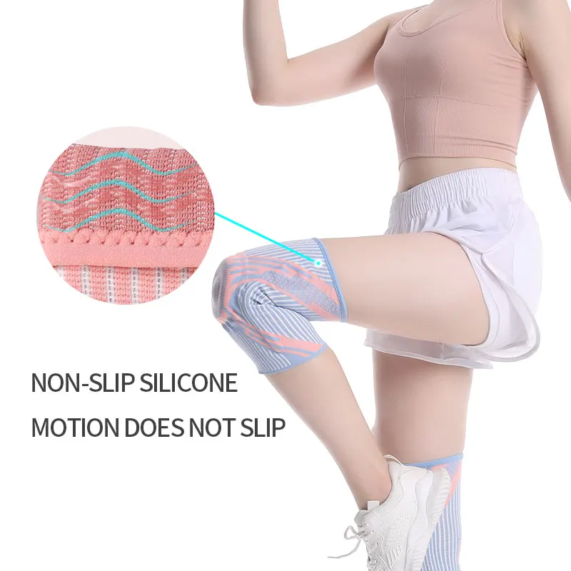 1 Pair Knee Brace Fitness Running Cycling Elastic Knee Protector Silicone Gel Spring Support Pads for Arthritis Pain Relief