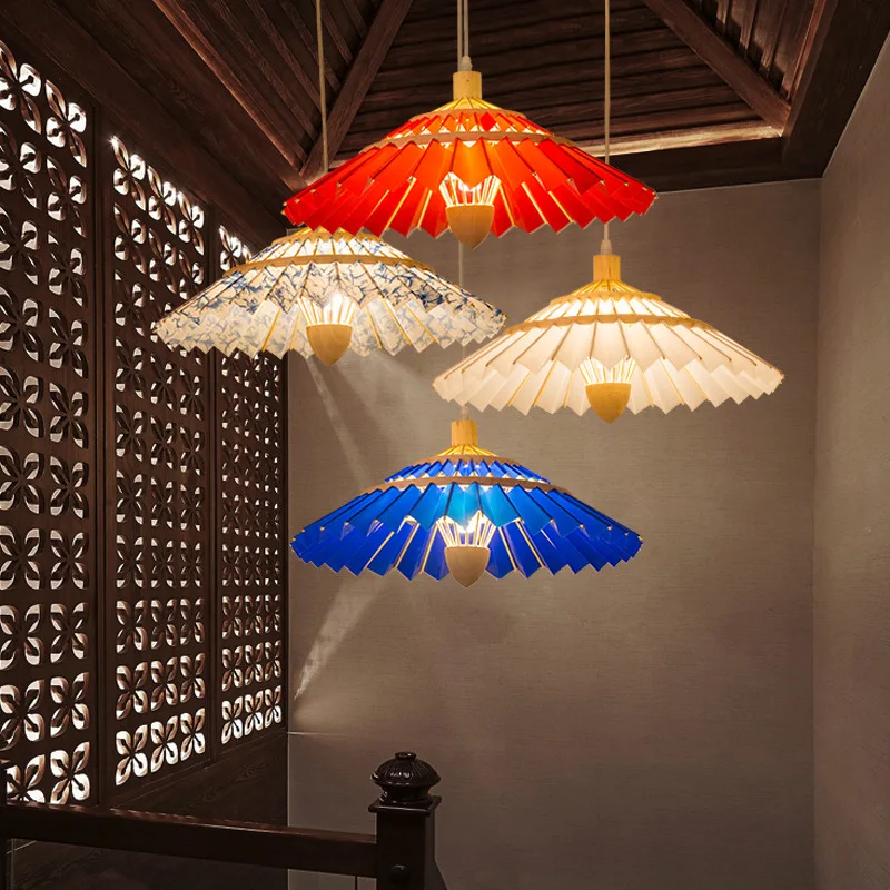 

Bamboo chandelier umbrella Zen teahouse club lamp tatami creative new Chinese restaurant umbrella home decor pendant lamp