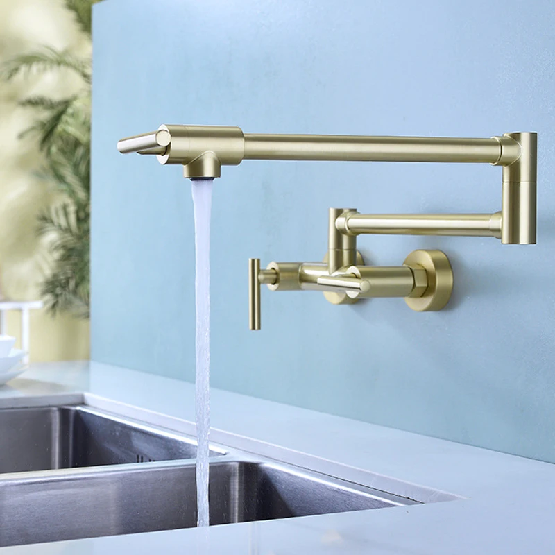 

Коммерческое настенное крепление кухонный горшок наполнитель складной смеситель латунная Тройная ручка с шарнирным поворотным рычагом смеситель для раковины