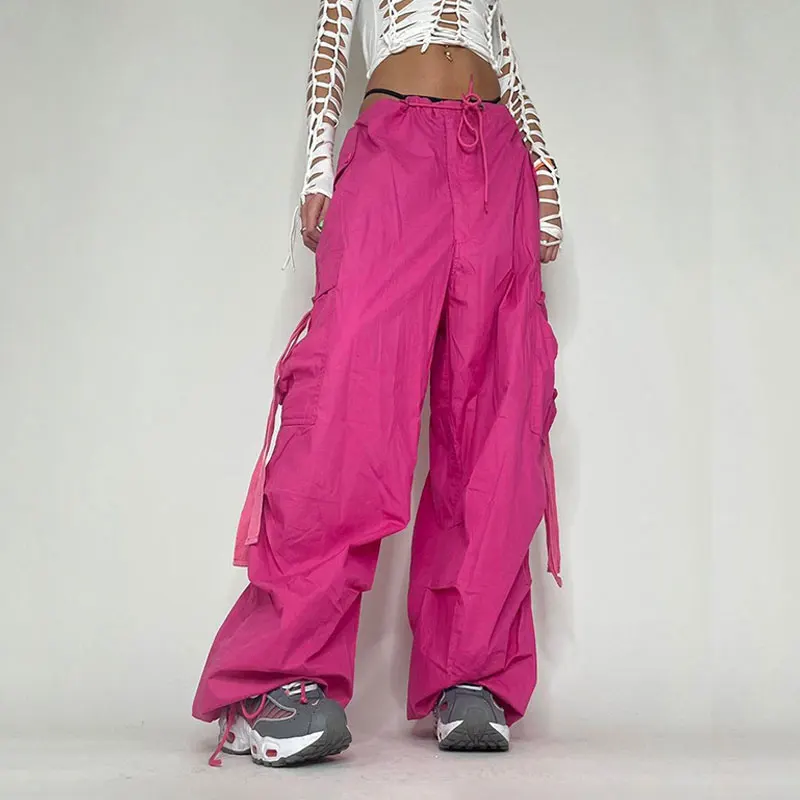 

Y2K Baggy Cargo Pants Low Rise Drawstring Fashion Pocket Kawaii Pink Casual Loose Sweatpants Women Trousers Coquette Aesthetic
