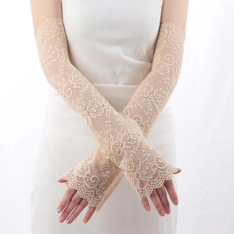 1 Pair Fashion Gloves Lace UV Protection Arm Sleeve Sunscreen Women Driving Dance Long Arm Protection Sleeves Fingerless Gloves