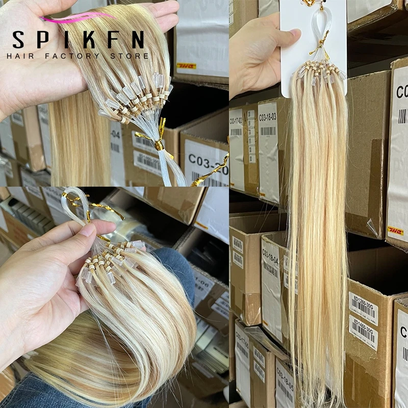 Highlight Blonde Micro Loop Ring Human Hair Extensions 12"-20" Natural Straight Micro Link Hair Black Brown Salon For Women