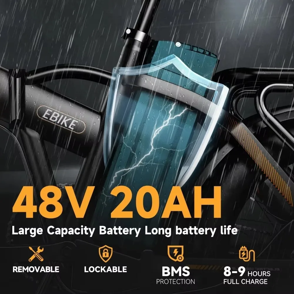 Electric Bicycle Electric Bike 1000W Folding Electric Bike 48V 20AH Large Removable Battery 80 Miles Max Range for Commute