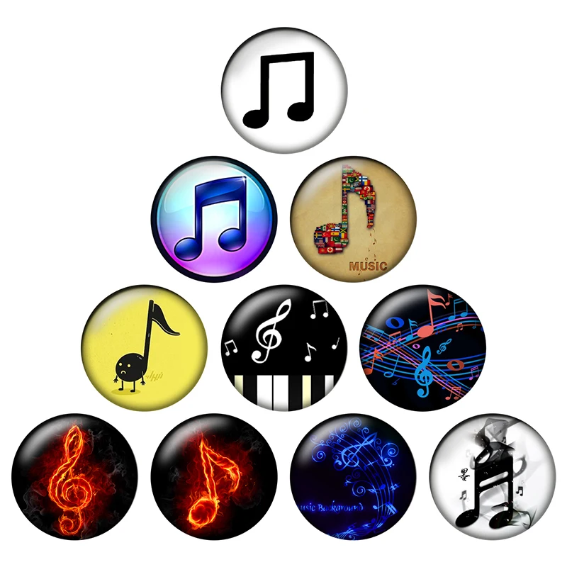 24pcs/lot Musical Note Round Glass Cabochons 10/12/14/16/18/20/25mm DIY ...