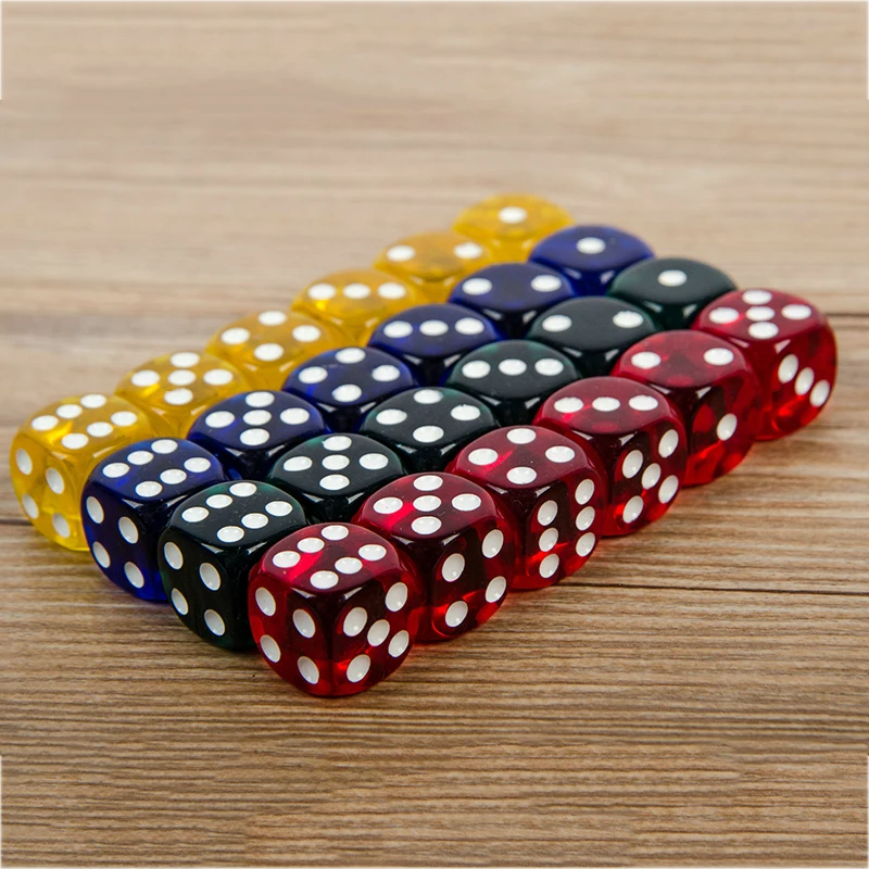 24 Pieces Set 16MM Rounded Corners Playing Party Dices Four-Color Transparent Dice (Transparent Blue Green Yellow Red All 6) game dice dice set