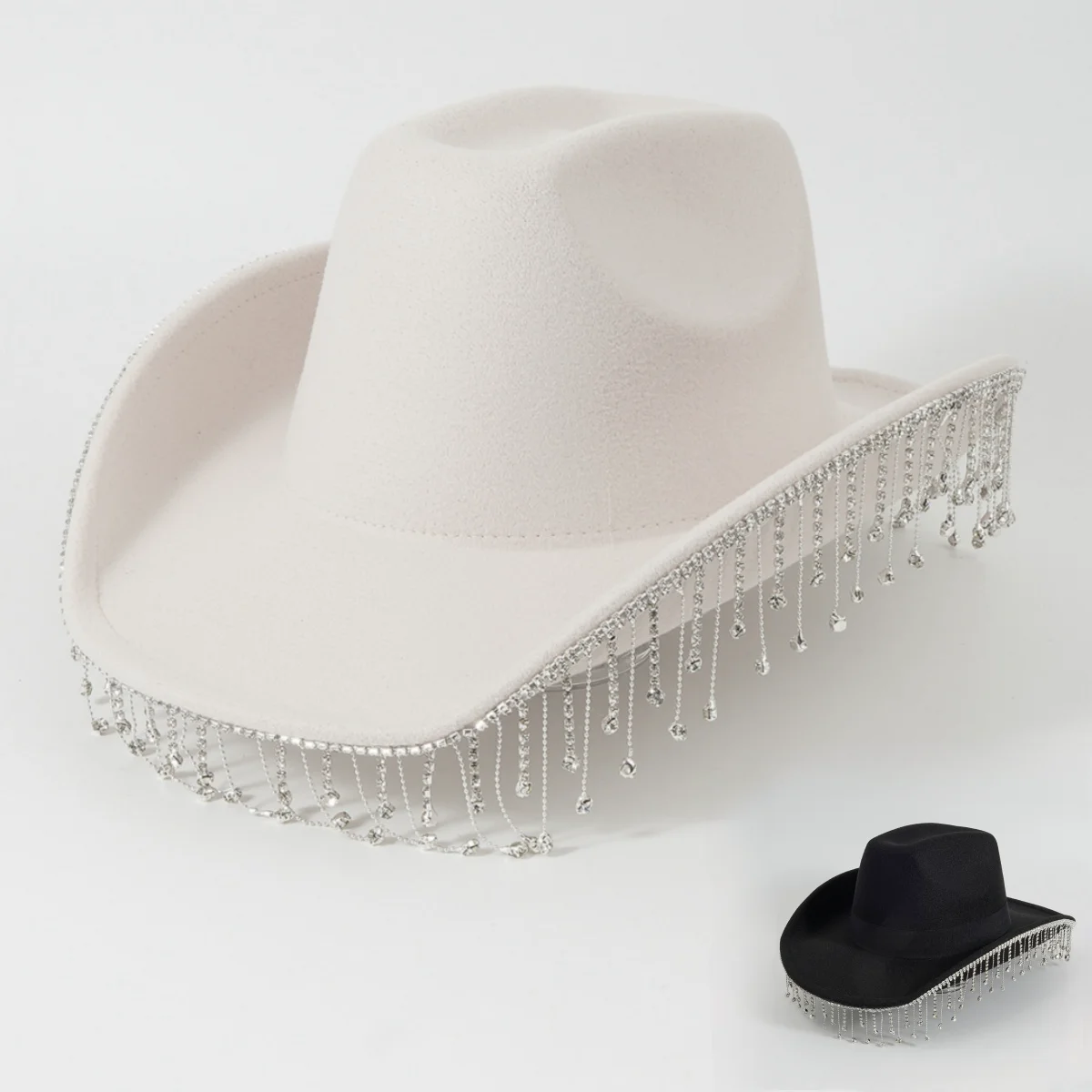 Fashion Hat 1PCS Diamond Tassel cap Acrylic drill summer sun hat stage performance party hat Bride