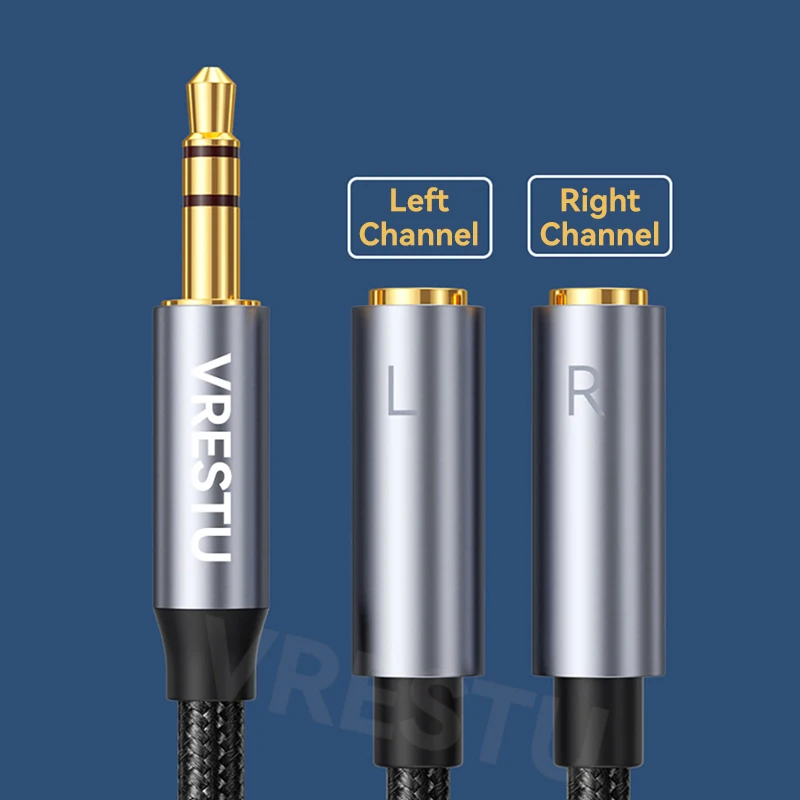 1 in 2 Out 3.5mm to 2Female Left Right Channel Cable Stereo AUX Convertor for Sound Card Speaker Combine L/R Splitter Audio Line