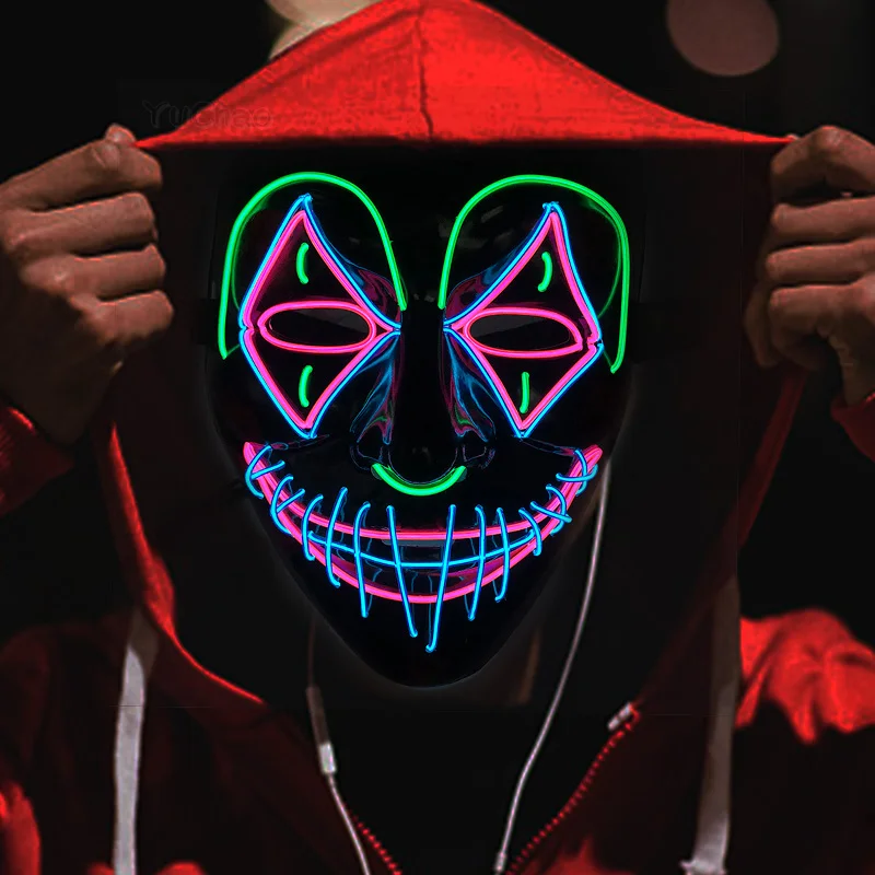 Maschera LED Halloween – 3 Modalità Illuminazione – Spettri, Rave, Cosplay – Unisex