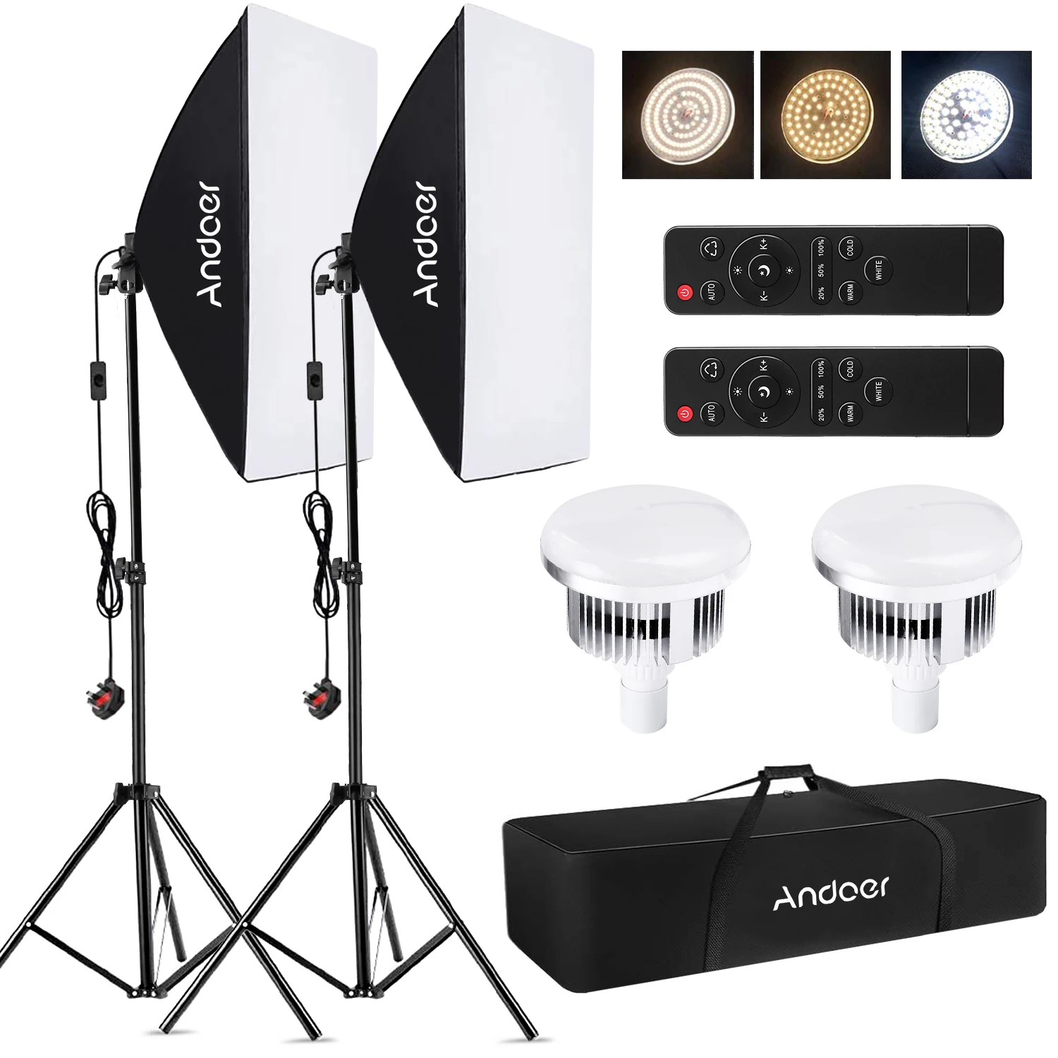 Description Picture 3 of itemAndoer Softbox Lighting Kit Studio Photography Light Set with 2800K-5700K LED Light+Softbox+Light Stand+Remote Control+Carry Bag