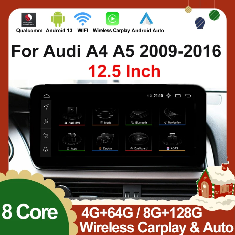 

128G 12.5" Qualcomm 665 Multimedia Player Android Auto Wireless CarPlay GPS Navigation Touch Screen For AUDI A4 A5 B8 2009-2016