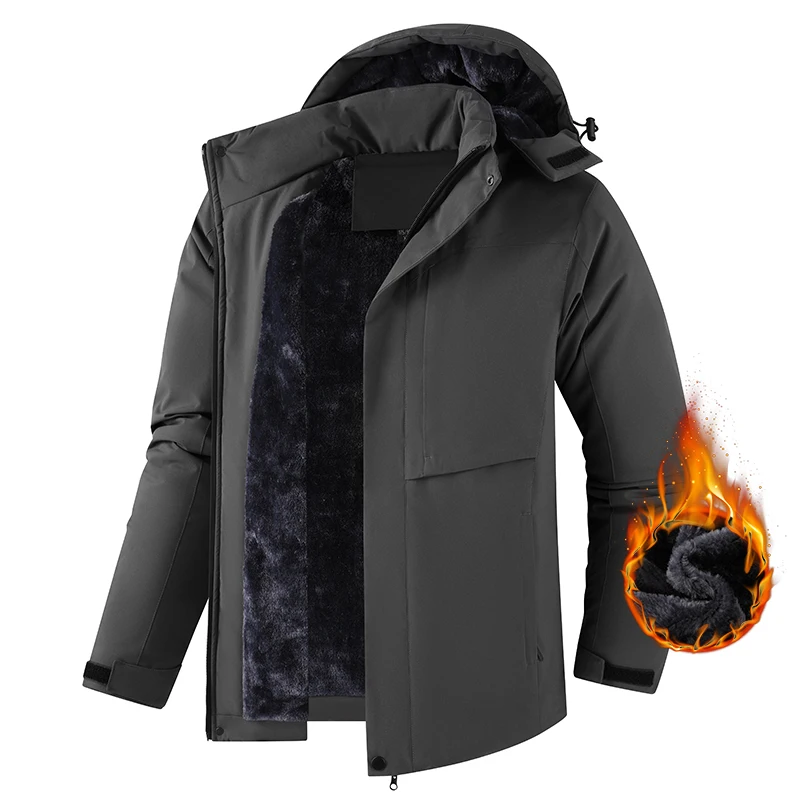 Men Winter Jacket - Waterproof Windproof Thick Fleece Coat With Hood & Pockets