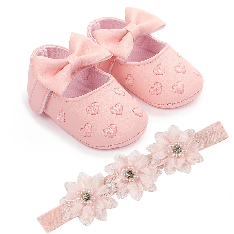 Newborn Baby Girl Shoes Socks Headband Princess Party Lace Floral Soft  Toddler Kid 0-12M Pink Red Shoes 0 3 6 Months 5
