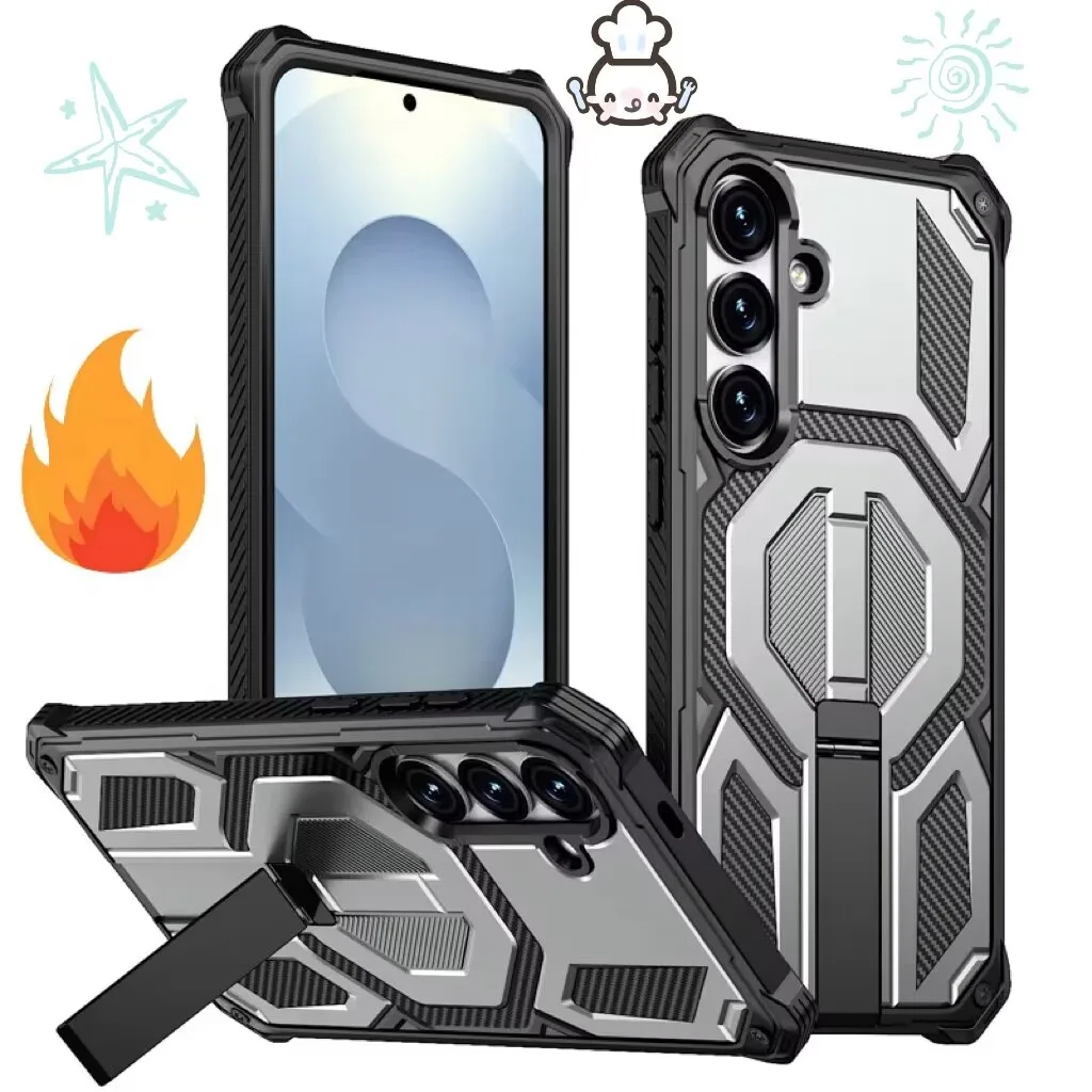 Magnetic Rugged Armor Shockproof Bracket Phone Case with PC+TPU Protection