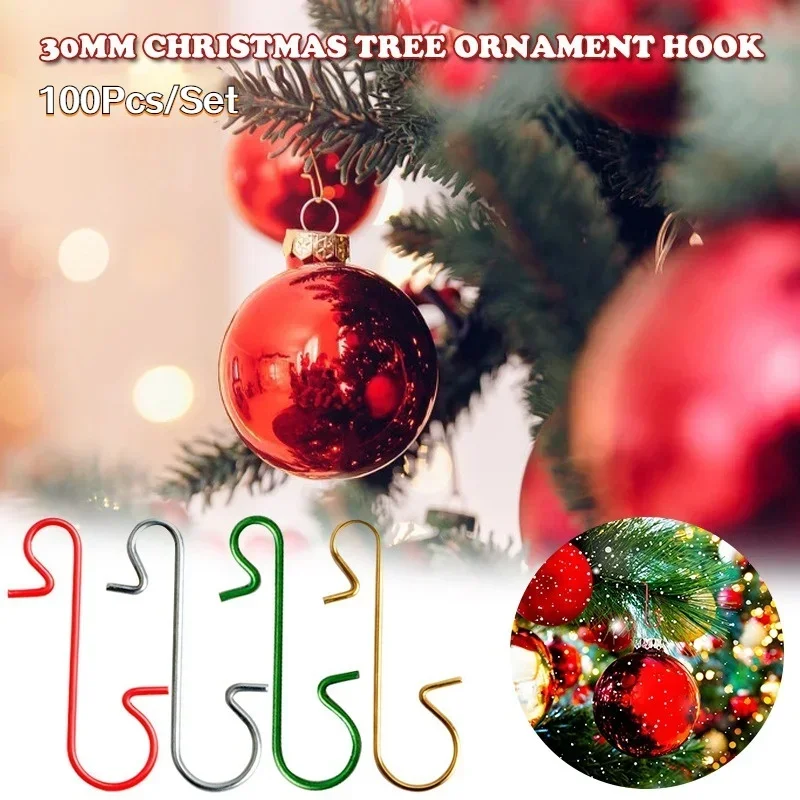 100Pcs Christmas Ornament Metal S-Shaped Hooks Holders Tree Ball Pendant Hanging Decoration for Home Navidad New Year 1