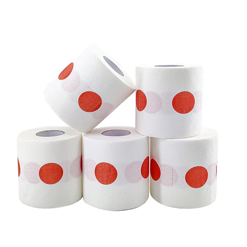 10pcs/pack Red Bull's-eye Polka Dot Print Roll Paper Fun Tissue Toilet Paper