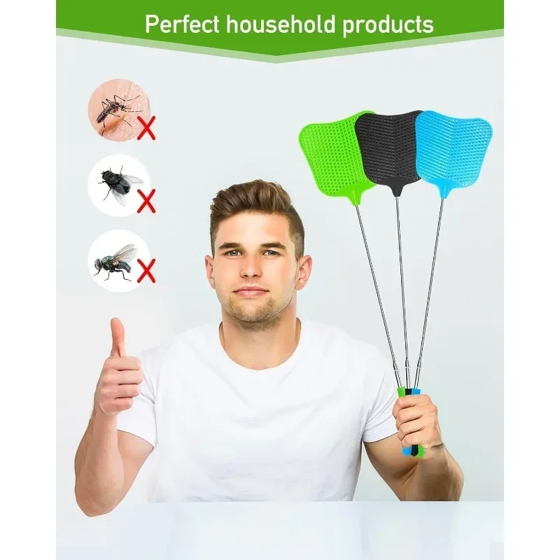 Fly Swatter Telescopic Fly Swatters with Stainless Steel Handle Large Bug Swatter That Work for Indoor Classroom Office Outdoor