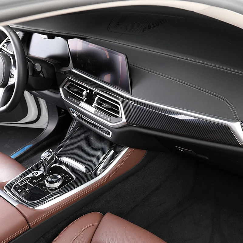 BMW X5 G05 19-22 용 탄소 섬유 컬러 센터 제어판 계기판, 에어컨 공기 배출구 프레임 창 올리기 