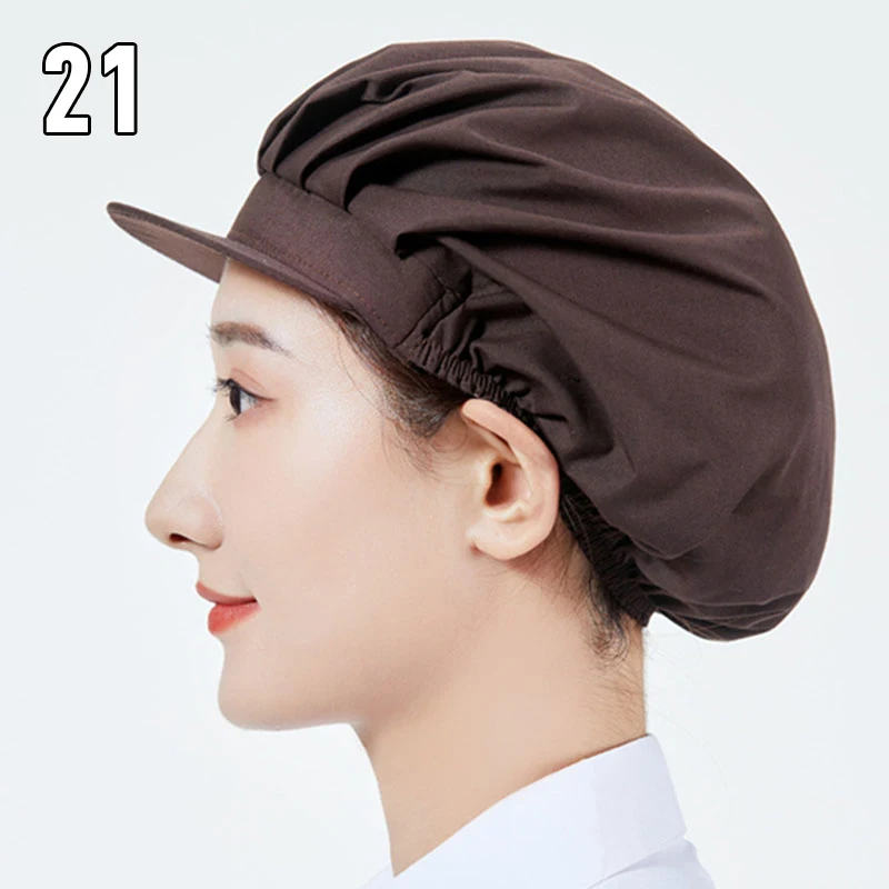 Cotton Chef Hat Fwomen Kitchen Home Cooking  Anti-fume Anti-hair Loss Sanitary Hat Food Catering BakerCook Hair Cap With Brim 5