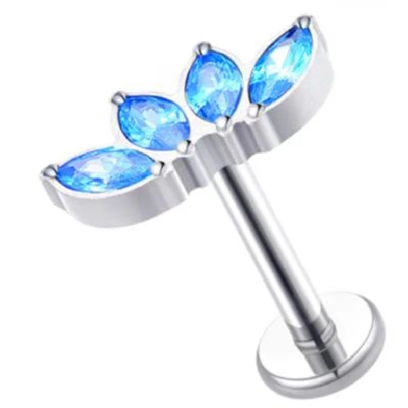 1Pc G23 Titanium Gem Ear Tragus Rings Crown Shape Bar Ear Piercing
